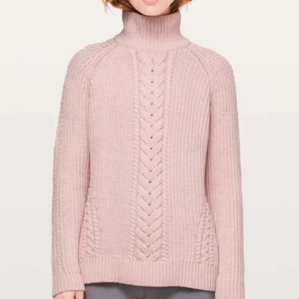 Lululemon Bring The Cozy Chunky Mock Knit Sweater In Pink Size 4 Soft Girl Fall - Picture 3 of 9